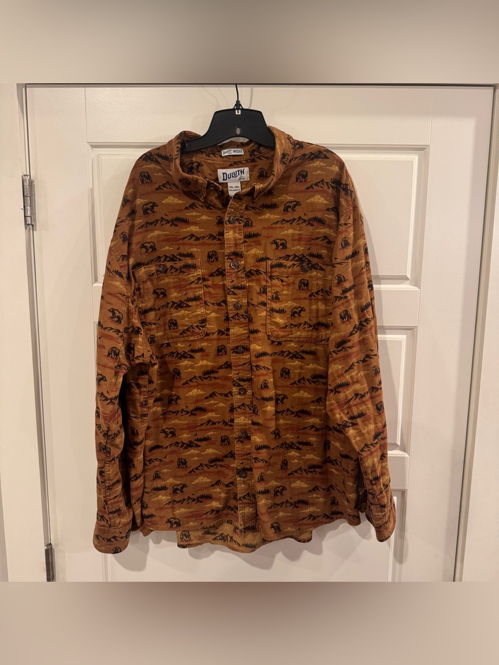 Duluth Trading Co Men’s Button Down Shirt Untucked Flannel Bears Size XXL Tall